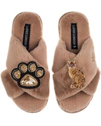Laines London - Neutrals Classic Laines Slippers With Paw & Bengal Cat Brooches - Lyst