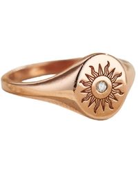 Posh Totty Designs - Rose Gold Plated Engraved Sunshine Diamond Signet Ring - Lyst