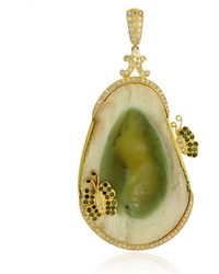 Artisan - Gemstone Diamond 18k Solid Yellow Gold Designer Pendant Handmade Jewelry - Lyst