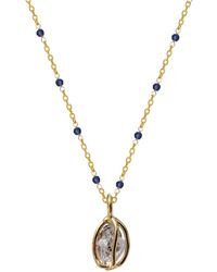 Mirabelle - Fancy Sapphire Rosary With Herkimer Diamond Raw In Cage Pendant - Lyst