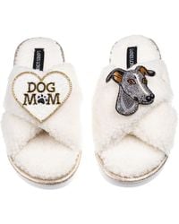 Laines London - Neutrals Laines Neutral Boucle Slippers With Vinny The Italian Greyhound & Dog Mum/Mom Brooches - Lyst