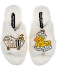 Laines London - Neutrals Classic Laines Slippers With Rubber Duck Bath Queen Brooches - Lyst