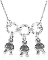 Unaloe - Sterling Necklace With Three Baby Charms – Hammered Child Silhouette Pendants, Personalised Family Keepsake Jewellery - Lyst