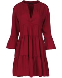 Conquista - Wine Viscose Gathered Seams Dress - Lyst