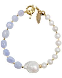 Farra - Baroque Pearl With Blue Lace Agate Bracelet - Lyst