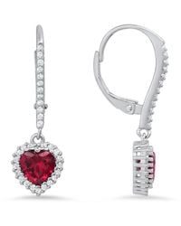 Kylie Harper - July Ruby Birthstone Heart-Cut Halo Leverback Earrings - Lyst