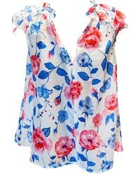Haris Cotton - Ruffled Sleeve Cups Printed Silk Blend Blouse Wild Rose - Lyst