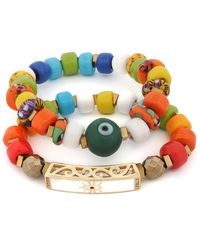 Ebru Jewelry - Colorful Protection Evil Eye Charm Ceramic Bracelet Duo - Lyst