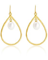 Pearls of the Orient Online - Credo Brushed Vermeil & Pearls Drop Earrings - Lyst