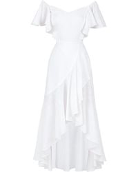 ALINA CERNĂTESCU - Thalia Linen Off-Shoulder Or On-Shoulder Midi Cocktail Dress With Ruffles - Lyst