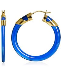 Gold & Honey - Sapphire Classic Flat Lucite Birthstone Hoop Earrings - Lyst