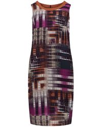 Conquista - Geometric Print Satin Dress With Contrast Neckline - Lyst