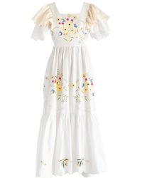 Sugar Cream Vintage - Re-design Upcycled Hand Embroidered Colorful Floral Motifs Maxi Dress - Lyst