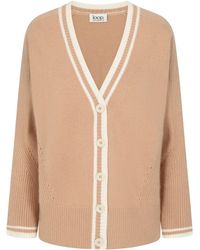 Loop Cashmere - Neutrals Striped Tipped V Neck Lofty Cardigan - Lyst
