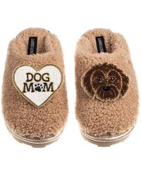 Laines London - Neutrals Teddy Closed Toe Slippers With Dog Mum Mom & Chocolate Cockapoo Brooches - Lyst