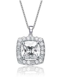 Genevive Jewelry - Sterling Cubic Zirconia Square Shape Pendant Necklace - Lyst