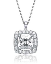 Genevive Jewelry - Sterling Silver Cubic Zirconia Square Shape Pendant Necklace - Lyst
