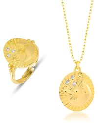 Spero London - Moon Face Embossed Silhouette Sterling Set Medal Necklace & Ring - Lyst