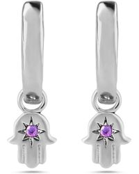 Zohreh V. Jewellery - Hand Of Fatima Amethyst Hoop Earrings Sterling Silver - Lyst