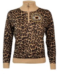 Laines London - Laines Couture Animal Print Quarter Zip Jumper With Embellished Leopard Love Eye - Lyst
