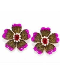 The Pink Reef - Leaves Floral Earring With Ruby Crystal - Lyst