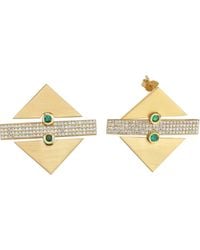 Dime Tribe - Earrings With Geometric Details, Diamond And Savourite - Lyst