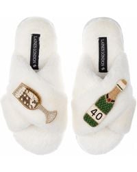 Laines London - Neutrals Classic Laines Slippers With Champagne & Glass 40Th Birthday Brooches - Lyst