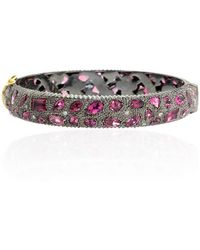 Artisan - Diamond With Pink Tourmaline Gemstone In 18k Solid Yellow Gold & Silver Designer Bangle - Lyst