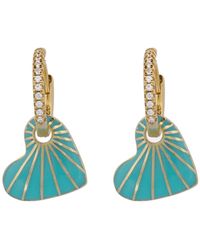 Ebru Jewelry - Enamel Heart Diamond Hoop Earrings - Lyst