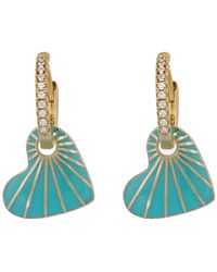 Ebru Jewelry - Blue Enamel Heart Diamond Hoop Gold Earrings - Lyst