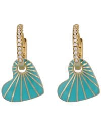 Ebru Jewelry - Enamel Heart Diamond Hoop Earrings - Lyst