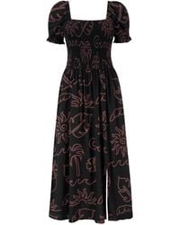 Sugarhill - Nicole Shirred Midi Dress, Tropical Lines - Lyst