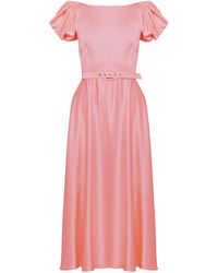 Nissa - Belted Viscose Midi Dress - Lyst