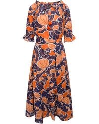 LAtelier London - Zara Bardot Midi Dress In Tropical Print - Lyst
