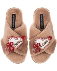 Laines London - Neutrals Classic Laines Slippers With Fucking Fabulous Hearts Brooches - Lyst