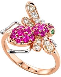 Artisan - 18K & Garnet, Ruby & Diamond Bee Ring - Lyst