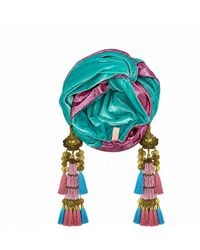 Julia Clancey - Snazzy Aqua Velour Reversible Dream Turban - Lyst
