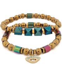 Ebru Jewelry - Evil Eye Charm Fashion Style Hematite Beaded Bracelet Set - Lyst