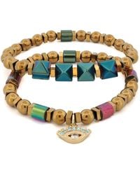 Ebru Jewelry - Evil Eye Charm Fashion Style Hematite Beaded Bracelet Set - Lyst