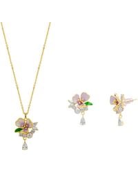 Spero London - Pansy Floral Necklace & Earring Set - Lyst