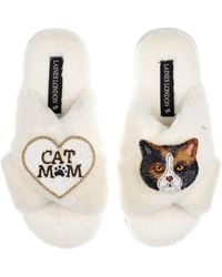 Laines London - Neutrals Classic Slippers With Cat Mum/Mom & Calico British Shorthair Cat Brooches - Lyst