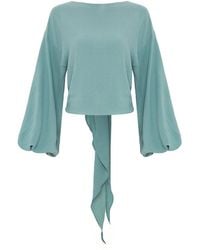 Azzali - Long And Puffy Sleeves Top With Low Bow-Jade - Lyst