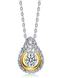 Genevive Jewelry - Sterling Silver White Cubic Zirconia Gold-plated Teardrop Pendant - Lyst