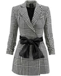 AVENUE No.29 - Houndstooth Wool Blazer Dress With Contrast Belt - Lyst