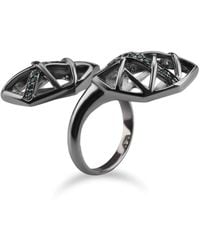 Bellus Domina - Rhodium Plated Topaz Helical Ring - Lyst