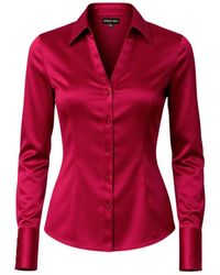 Madison / Savile - Rose Haven Fitted Satin Shirt - Lyst
