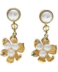 Farra - Freshwater Pearls Floral Charm Earrings - Lyst