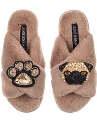 Laines London - Classic Laines Slippers With Franki The Fawn Pug & Paw Brooches - Lyst