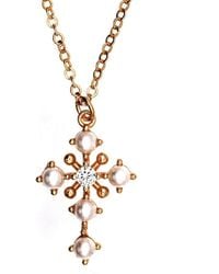 VicStoneNYC Fine Jewelry - Natural Diamond And Pearl Cross Rose Solid Necklace - Lyst