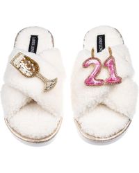 Laines London - Neutrals Laines Neutral Boucle Slippers With 21St Birthday & Champers Brooches - Lyst